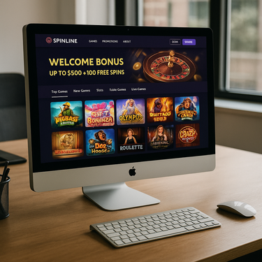 Spinline Casino - Desktop Platform Interface - Clean Dark Theme Design